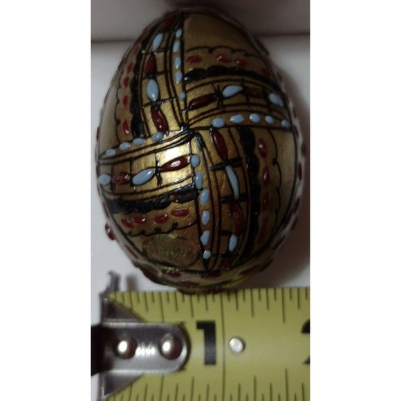 Vintage Romanian Pysanky Hand Painted Real Easter Egg Gold Red Blue Segmented - Picture 2 of 4